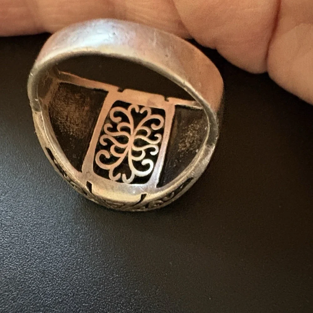 Vintage Estate Sterling Silver Onyx Mens Ring Size 11.5 Scorpion Biker Band READ